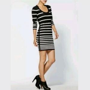 Rag & Bone Sara striped knit dress scoop neck 3/4 sleeves optical illusion soft